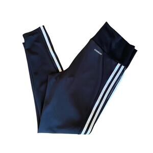 Adidas Black 3 White Stripes Aeroready Leggings - Medium